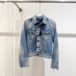 🧨steal authentic Saint Laurent Blue Denim Jacket with Gold Button